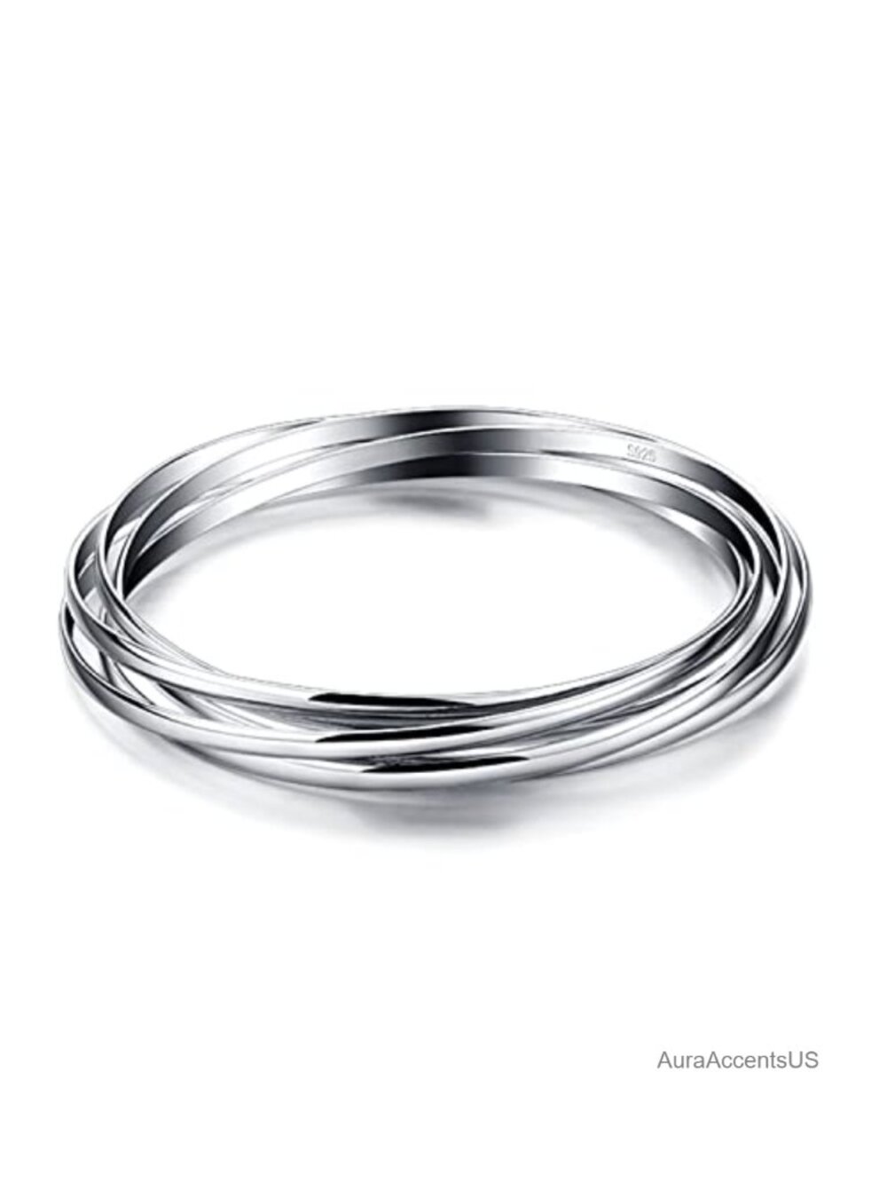 Five Smooth Stackable Sterling Silver Bangles Bracelet Set